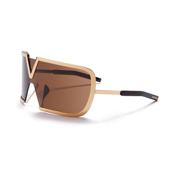 NEW VALENTINO SUNGLASSES, WOMEN GOLD BROWN GEOMETRIC EYEWEAR VALENTINO - Picture 3 of 4